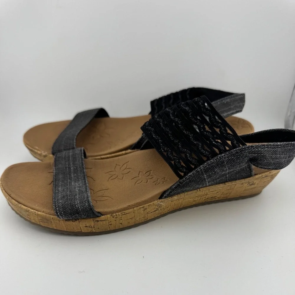 Skechers‎ Wedge Sandals 6 Black Luxe Foam Slingback 119013 (1885)